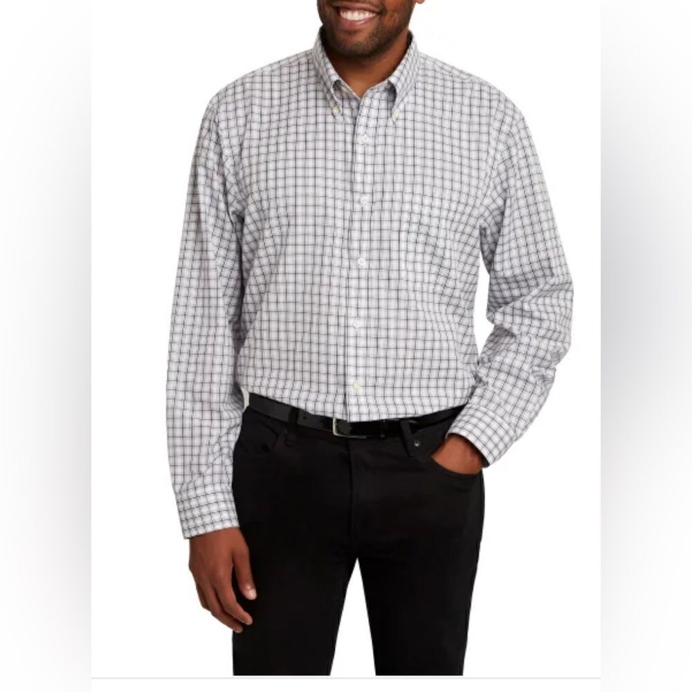 NWT Kirkland Signature Men’s Gray Plaid Button Down Dress Shirt - Size 20/3XL